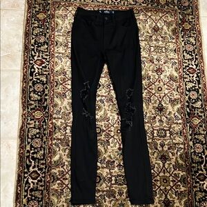 Hollister High Rise Super Skinny Black Distressed Jeans Size 0 Long 24 x 30